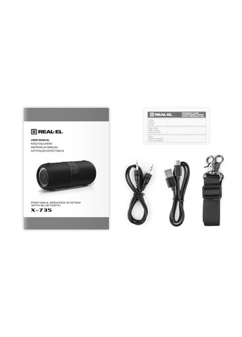 Колонка X-735 Black (24Вт, Bluetooth, USB, AUX, 3600мА*ч) Real-El (333824430)