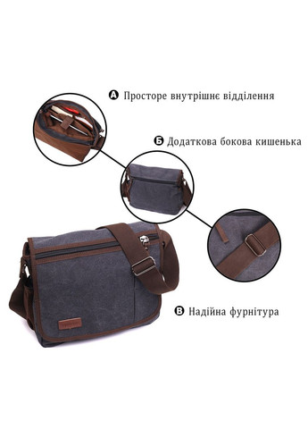 Сумка через плече для ноутбука із щільного текстилю чорна 22200 розмір 35х28х8 см Vintage (362418152)