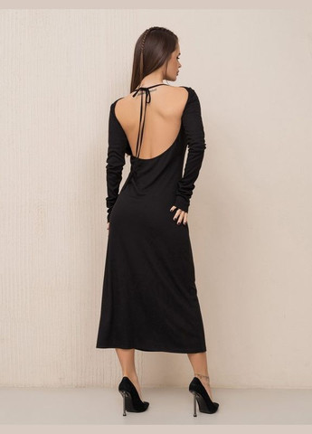 Чорна повсякденний чорна сукня з відкритою спиною ISSA PLUS однотонна