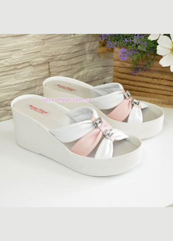 Белые женские кожаные шлепанцы на платформе, /пудра. 37 размер Vasha para