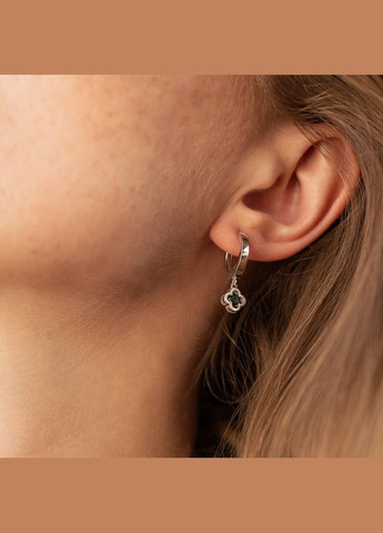 Серебряные серьги - кольца Клевер (черные фианиты) OR124010ч Oniks (264024527)