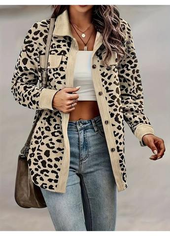 Бежевый женский жакет с леопардовым принтом для женщин No Brand леопардовый - демисезонный