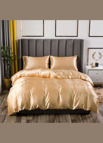 Атласна постільна білизна Сімейний Кремовий 150 x 210 з простирадлом на гумці (141406-03) No Brand (348095340)