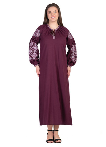 Сливовая платье-вышиванка соломия (сливовый) Golfstream свободная лен (329408398)