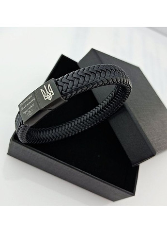 Мужской браслет плетеный с гравировкой кожаный черный с магнитной застежкой и коробочкой No Brand (372130705)