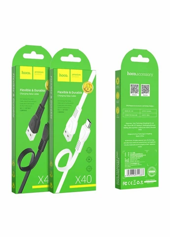 Кабель X40 USB to Micro 2.4A, 1m, TPE, TPE connectors, Black Hoco (304265314)
