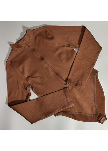 Жіноче спортивне боді з довгим рукавом у рубчик No Brand (354830598)