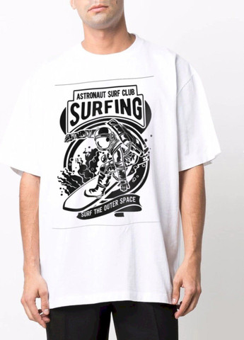 Біла футболка oversize чоловіча біла "astronaut surf club" Trace of Space