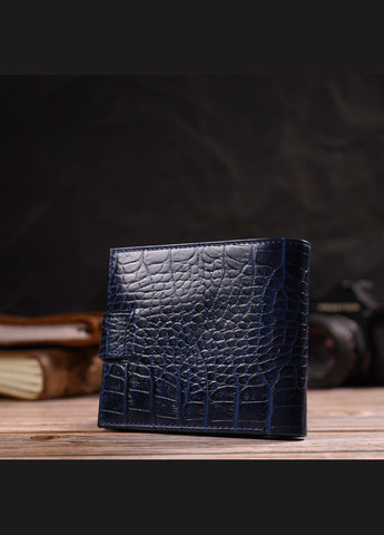 Гаманець для чоловіків горизонтального формату з натуральної шкіри з тисненням під крокодила 21769 Синій Canpellini (329147919)