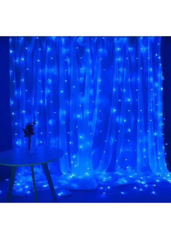 Гірлянда штора завіса Водоспад 3х3 м 280 LED велика лампа 3D (білий шнур, з перехідником) Синя No Brand (331639890)