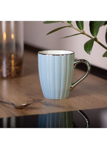 Чашка керамическая 400 (мл) с серебристым ободком и ручкой Голубая Liling Rongxiang Ceramic (360454841)