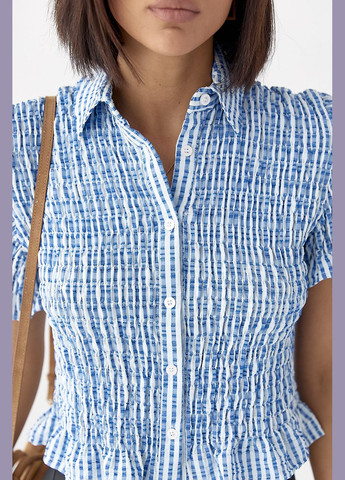 Синіти смугаста блуза з ефектом жатки Lurex