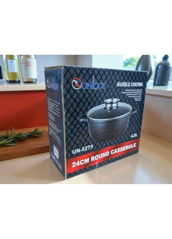 Кастрюля UN-5275 4,5л (24см мрамор/ ) Unique (365747268)