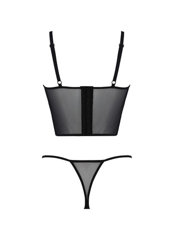 Комбінований демісезонний комплект kerria set black, l/xl, сітка+мереживо, бюстьє та стрінги Passion