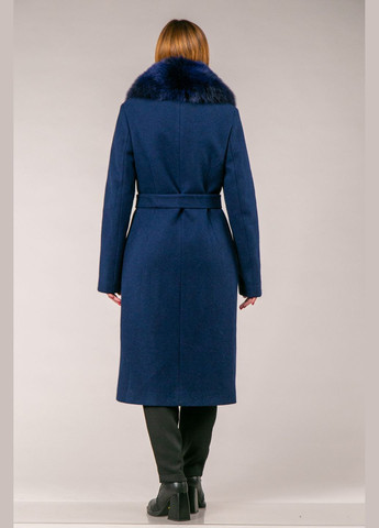Темно-синее зимнее Женское зимнее пальто из ангоры с меховым воротником двубортное Chicly Furs