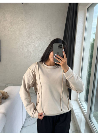 Бежевый свитшот женский Гермес однотонный без декора (354816725)