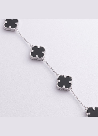 Срібний браслет Конюшина з оніксом 141648 19 19 Oniks (334688676)