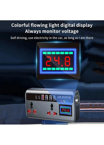 Портативний автомобільний інвертор SHIDWJ 200W DC 12 V / 24 V AC 220 V зі швидкими портами QC 3.0 і PD Type-C No Brand (370159651)