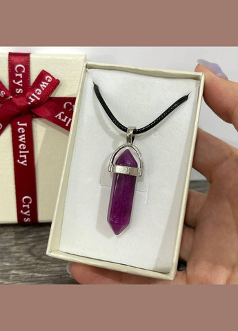 Кулон з натуральним каменем Бузковий агат маятник у вигляді кристала шестигранника на шнурку у подарунковій коробочці Овен (326807785)