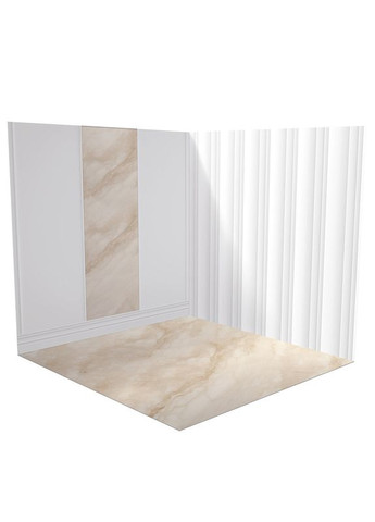 Кутовий вініловий фон 3D для фотозйомки, біла стіна з мармуром і рейки, підлога бежевий мармур, 70×70 см, №58353 PhotoVinyl (354362752)