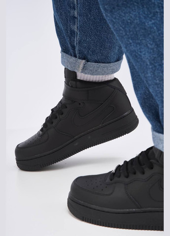 Кроссовки зимние женские и мужские Nike Air Force 1 winter high black fur | Найк Аир Форс 1 высокие черные с мехом No Brand чёрные зима (309006101)