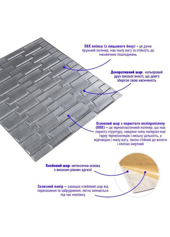 3D панель самоклеюча кладка срібло 770х700х5 мм (034) SW-00000217 Sticker Wall (300241821)