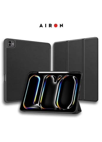 Чехол Premium SOFT для iPad Pro 13 2024 с защитной пленкой и салфеткой Black, эко-кожа, цвет Airon (395592881)