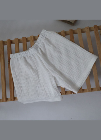 Білий літній мусліновий дитячий пляжний комплект (туніка з капюшоном + штани + шорти) білий No Brand