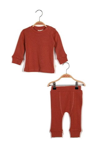 Терракотовый комплект для младенца кофточка и брюки из органического хлопка, цвет горчичный, возраст 0-3 месяца, рост 62 см MININIO