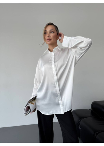 Біла шовкова сорочка oversize No Brand (365751516)