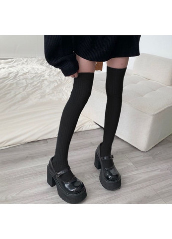 Чёрные высокие носки заколенки в рубчик черные (363319795)