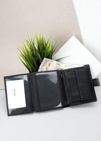 Гаманець чоловічий шкіряний з відділом для прав 112-A Black чорний на кнопці Keizer (296286575)