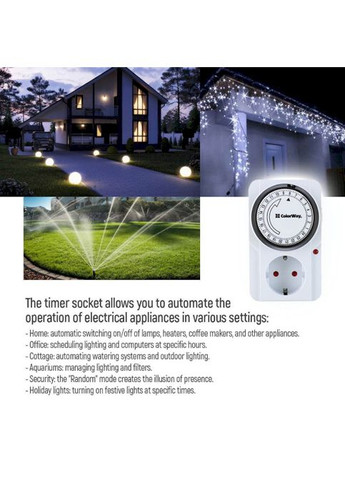 Таймер-розетка (16A/3680W) механический суточный 24Н White (CW-STM01-24H) Colorway (339081847)