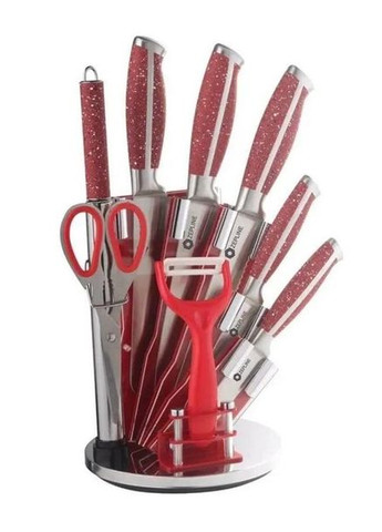 Набір кухонних ножів 9 предметів з підставкою червоний (2104618511) Zepline ZP-027 червоний, пластик, нержавіюча сталь