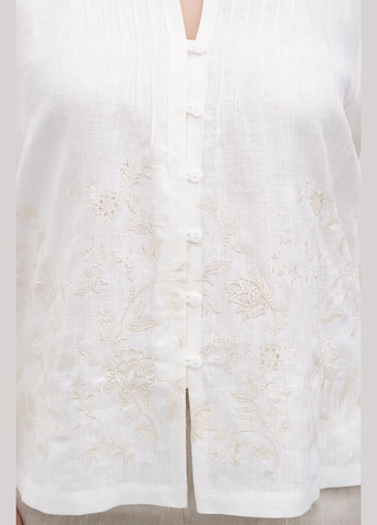 Біла лляна жіноча вишиванка великого розміру на ґудзиках з квітами олеся рукав реглан plus size., р., код 9413/58/160 ГАЛЕРЕЯ ЛЬОНУ