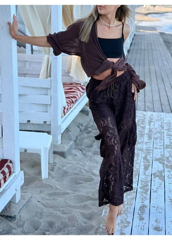 Женские брюки из гипюра с шортами коричневого цвета 38731 Fashion (399947495)