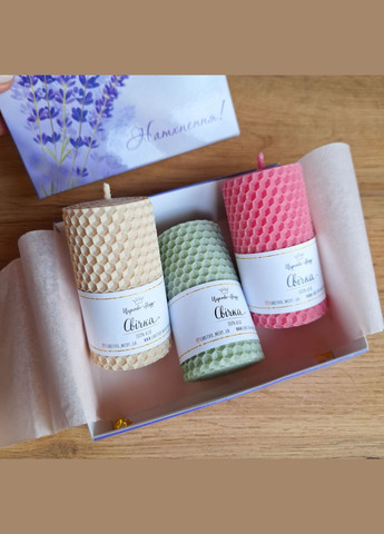 Свічки з вощини у подарунковій коробочці 3 шт. по 8,5 см Натхнення! Царство Меду (324627642)