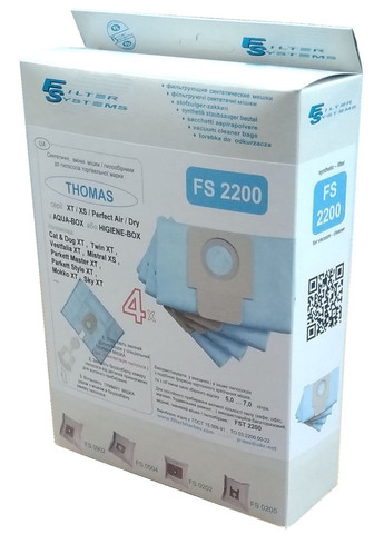 Одноразові мішки FS 2200 (4 шт. в упаковці) для пилососа THOMAS серії XT / XS / Perfect Air / Dry. Filter Systems FS2200 (334880597)