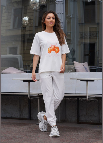 Футболка женская оверсайз с принтом Croissant базовые футболки женские из хлопка Черная Teamv - (340269521)