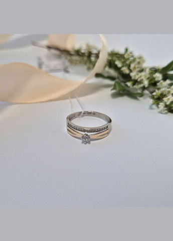 Сребряное кольцо Дорожка с золотой пластиной с Белыми Камнями.0 размер серебро 925 пробы золото 375 1677к No Brand (329189908)