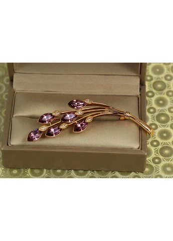 Брошь Ветка вечернего сияния с розовыми камнями 6,7 см золотистая Xuping Jewelry (375050726)