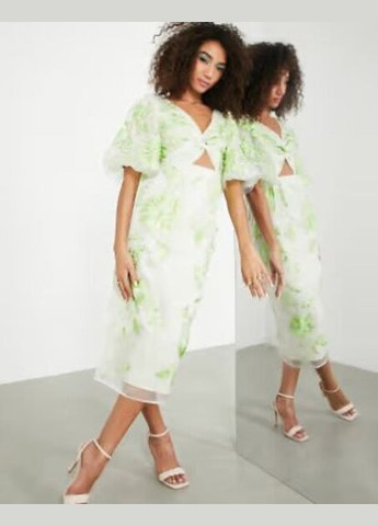 Айвори праздничный платье а-силуэт Asos с цветочным принтом