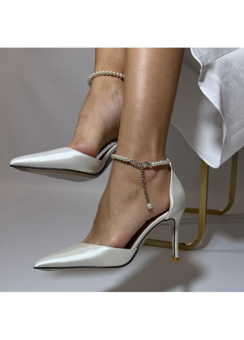 No Brand Жіночі туфлі весільні атласні та ремінцем 5,5 см білий з текстиль, — (351394634)