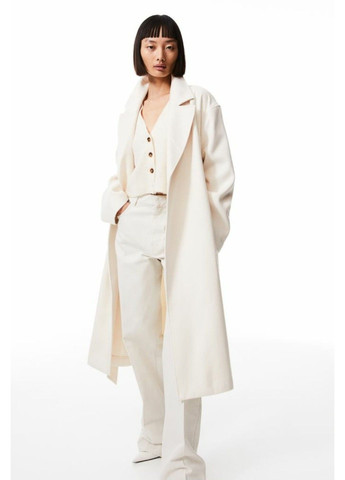 Белое демисезонное Женское пальто с поясом Н&М (56251) XS Белое H&M