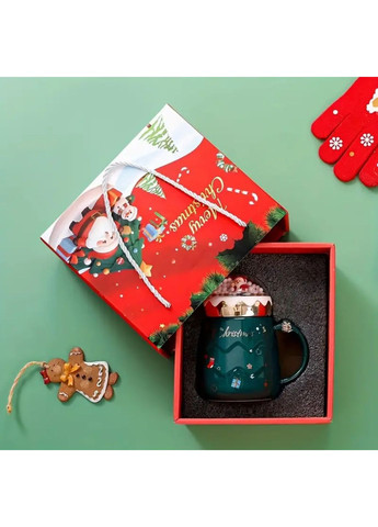 Новогодняя чашка с крышкой в виде снежнего шара с Дедом Морозом зеленого цвета в подарочной упаковке No Brand (315101619)