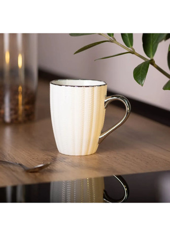 Чашка фарфоровая 400 (мл) с серебристым ободком и ручкой для чая Бежевая RX-N231315BE Liling Rongxiang Ceramic (370974322)