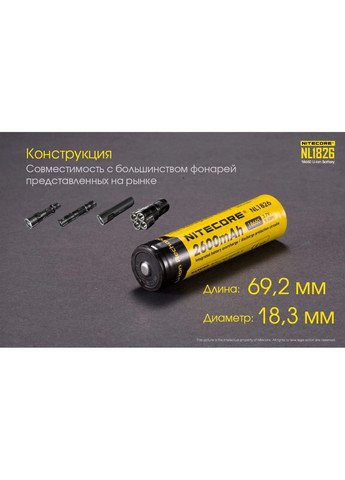 Акумулятор 18650 Nitecore NL1826 2600mAh Li-Ion 3.7V (Жовтий) No Brand (332634230)