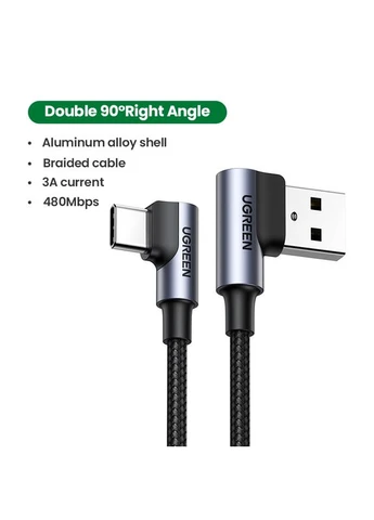 Кабель Right Angle USB-A to USB-C Cable 1м (Space Gray) (UGR-20856) Ugreen US176 (402821485)