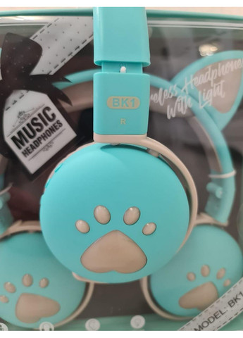 Бездротові дитячі навушники "CAT" ВК-1 з котячими вушками і LED підсвічуванням, подарункові м'ятно-зелені Atd (349824259)