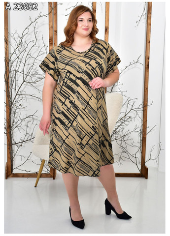 Бежева повсякденний жіноча літня сукня з принтом великого розміру SK